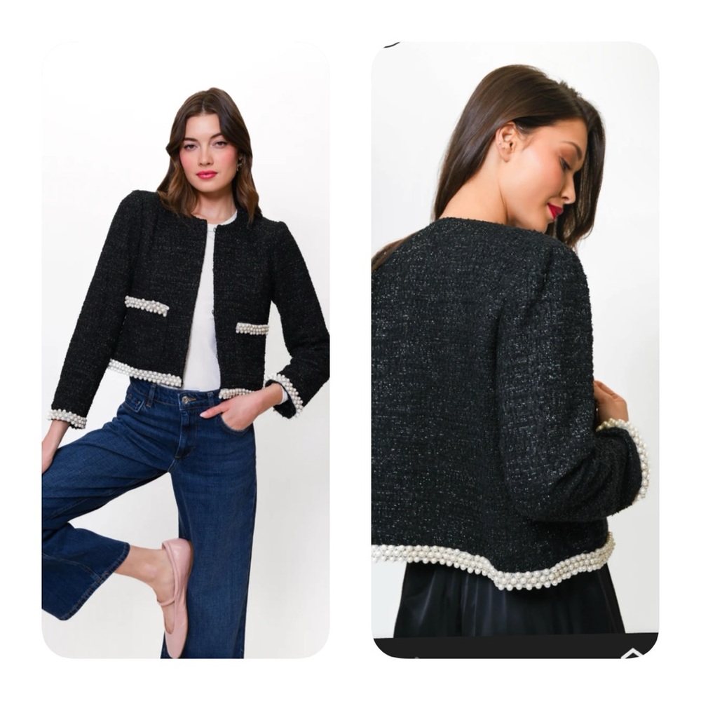 Hutch Leva Tweed Pearl Beading Jacket $308 NWT XL